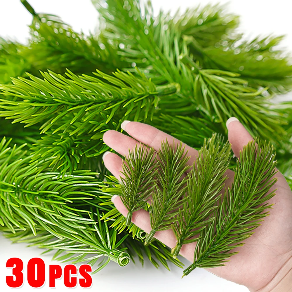 

30/10Pcs Christmas Artificial Pine Needles Fake Pine Branches DIY Garland Green Leaves Flower Home Xmas Party Decoration Plants