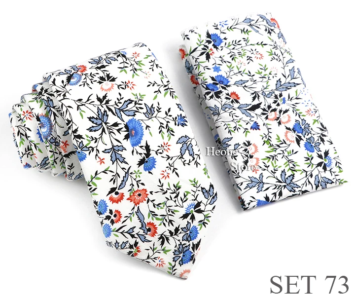 Neuheit Floral Baumwolle Herren Casual Krawatte Set Fit Hochzeit Party Gelb Grün Blau Krawatte Einstecktuch Chic Anzug Gravata Zubehör – Detail 19