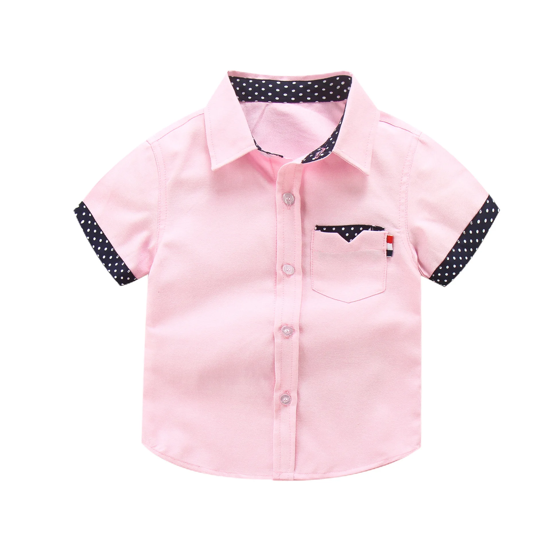 Boys Short Sleeve Shirts Children Shirts Fashion Solid Cotton Short-sleeved Boys Shirts For 2-14Age kids Blouses clothes Baby Tops