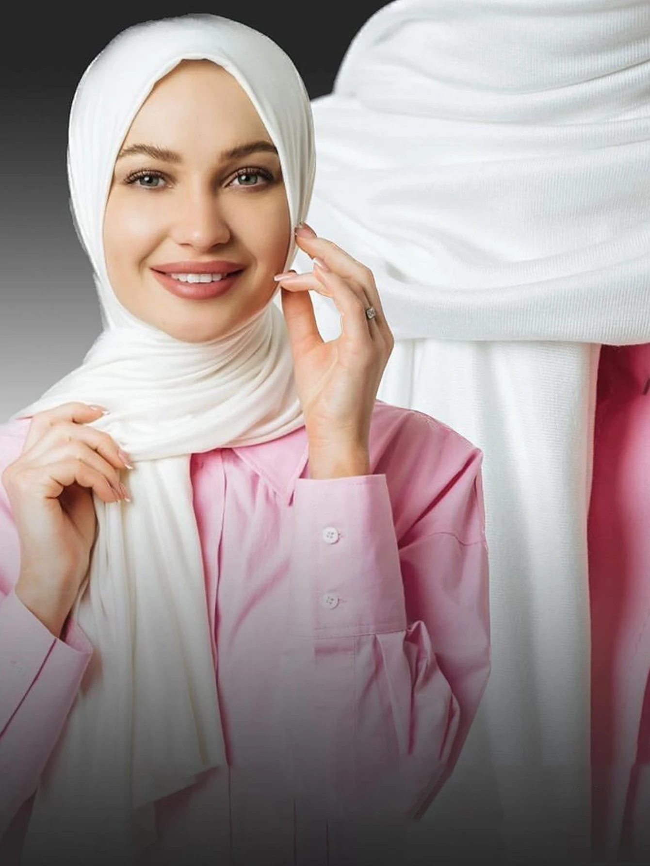 Needs & Wants® Sciarpa in jersey a coste Hijab scialle avvolgente Hijab elastico grande grande tinta unita maxi lunga liscia morbida sciarpa, bianco, Etichettalia unica