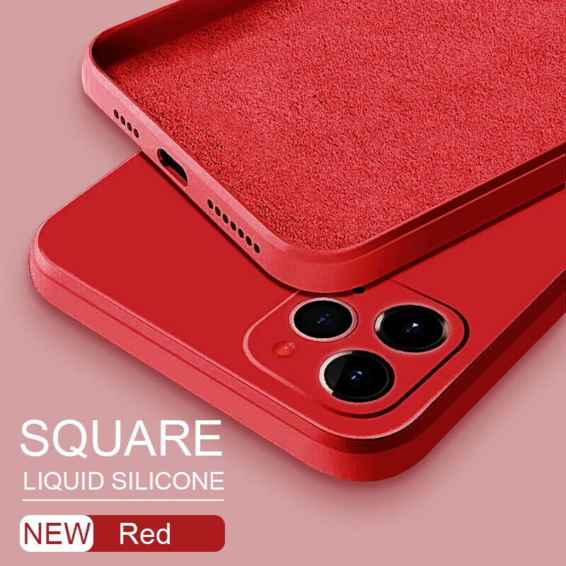 Original Square Liquid Silicone Phone Case For iPhone 13 12 11 Pro Max Mini X XR XS 8 7 6s Plus SE 2 Thin Shockproof Soft Cover flip cases Cases & Covers