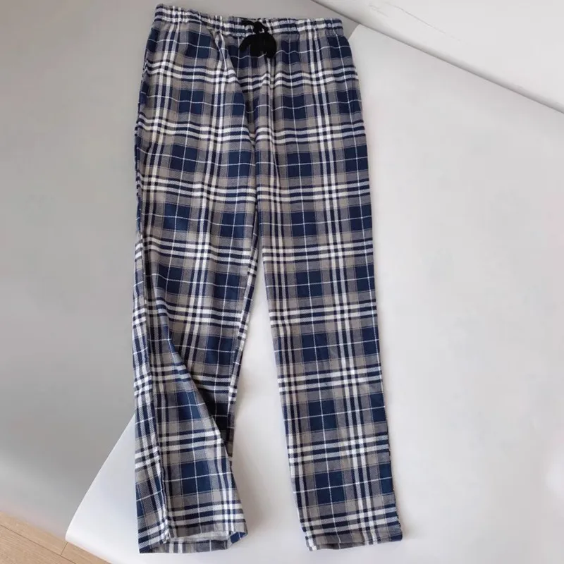 Men's Pants Pajama Plaid Cotton Plush Cloth Male Sleeping Bottoms