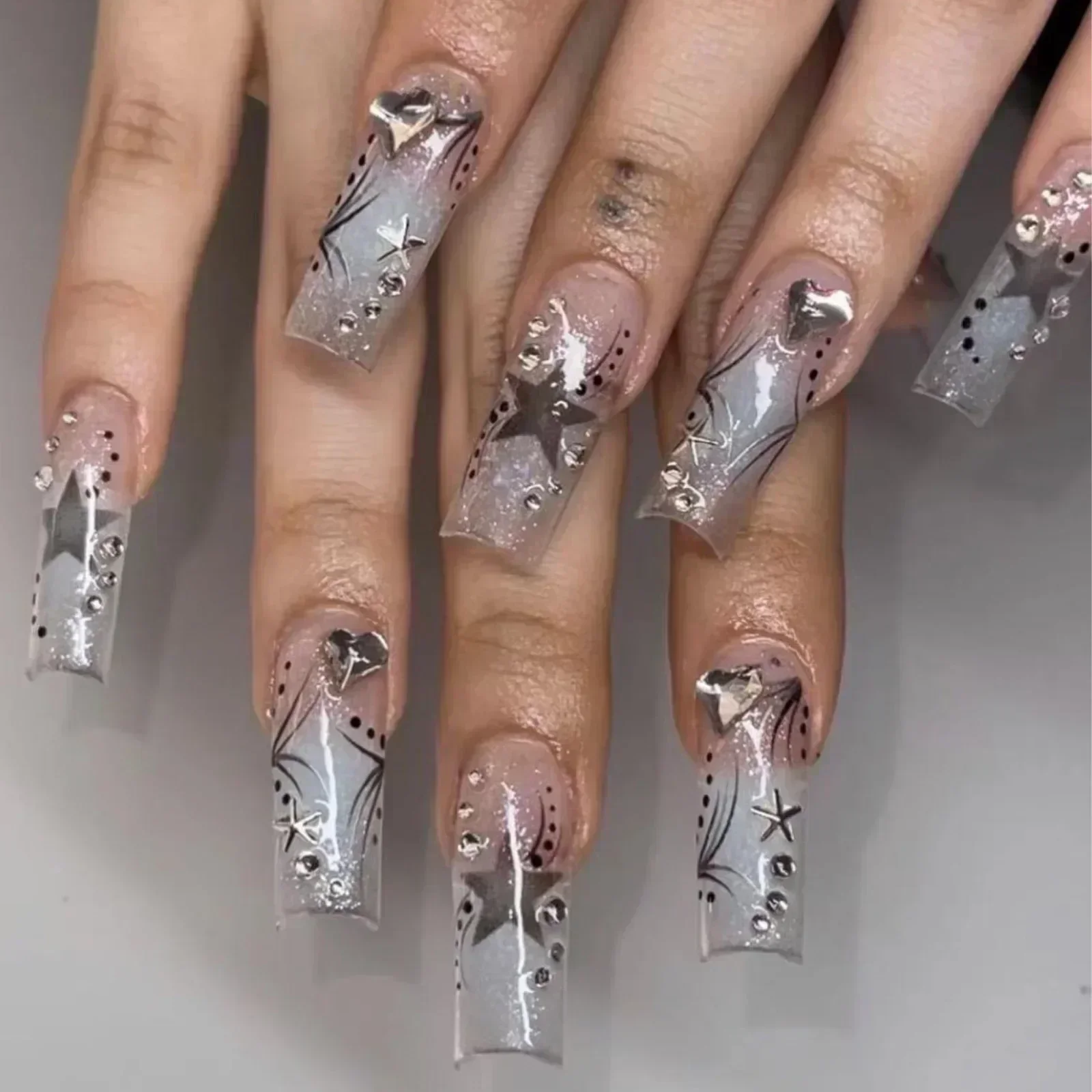 24pc Coffin False Nails With Design French Crocodile Print Acrylic Fake Nails Full Cover Press On With Glue
