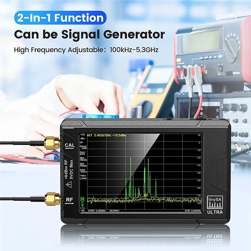 SeeSii 울트라 스펙트럼 분석기, 4.0 인치 100KHz  5.3GHz, 초소형 주파수, 투인원 신호 발생기, 100KHz  800MHz