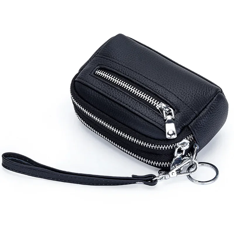 Women's Wristlet Clutch Purse Cow Leather Cell Phone Wallet Handbag with Wrist Strap Large Capacity Double Zipper Coin Purse Bag