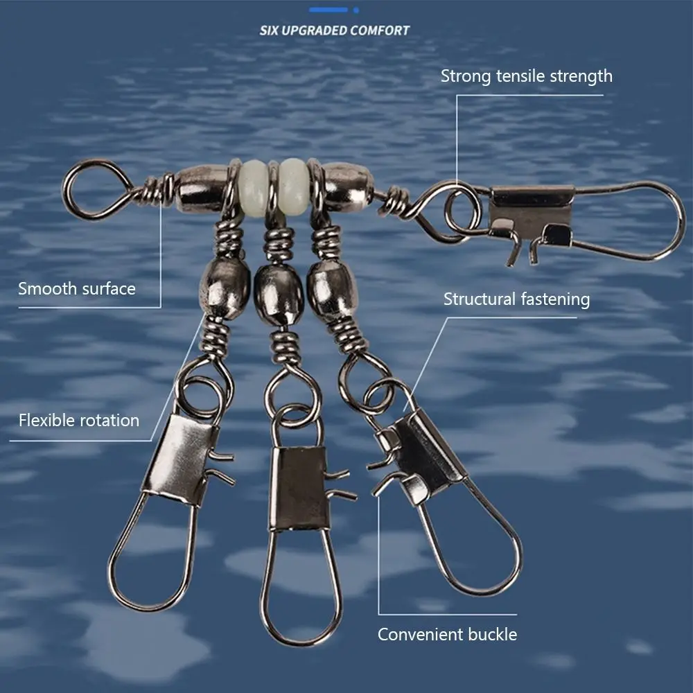 3-Way Fishing Snap Connector with Pin Solid Ring Stainless Steel Rolling Swivel Durable Bearing Barrel Heavy Duty Ball fishing line connectors fishing swivels fishing tools fishing accessories fishing tool fishing tackle