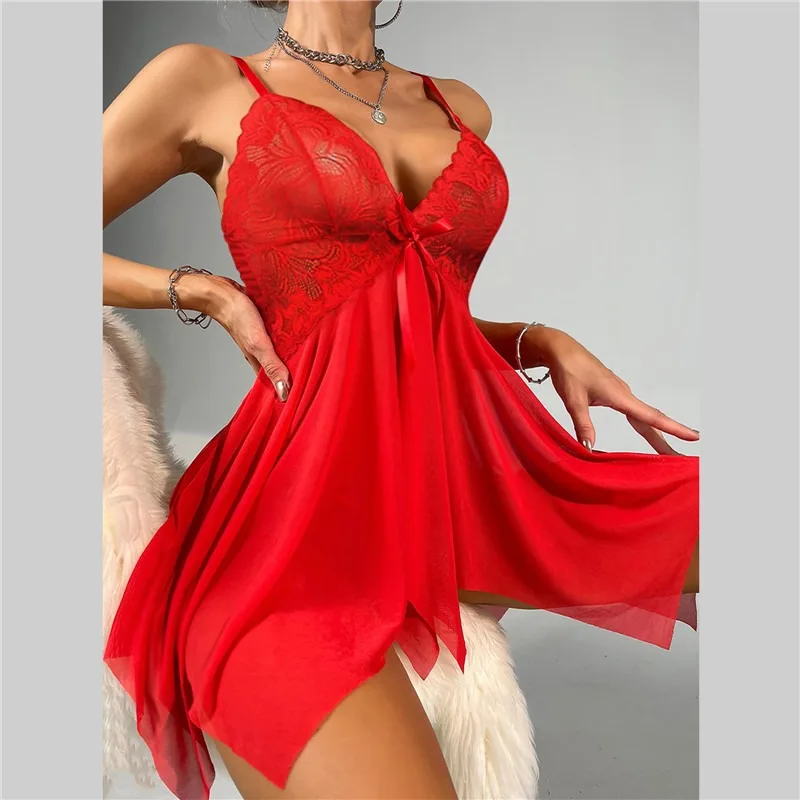 Sexy Lingerie Women Sleepwear Lace Babydolls Nightdress with thong set Erotic Pajamas Sex Clothes Transparent Dress Nighties women lingerie women lingerie set women nightgowns women nightdresses women pajamas sleeping dress