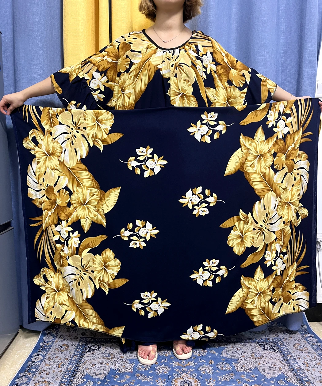 Abayas For Women 2023 Muslim Islam Printed Flower Cotton O-neck Jilbab Short Sleeves African Dresses Femme Robe With Big Scarf