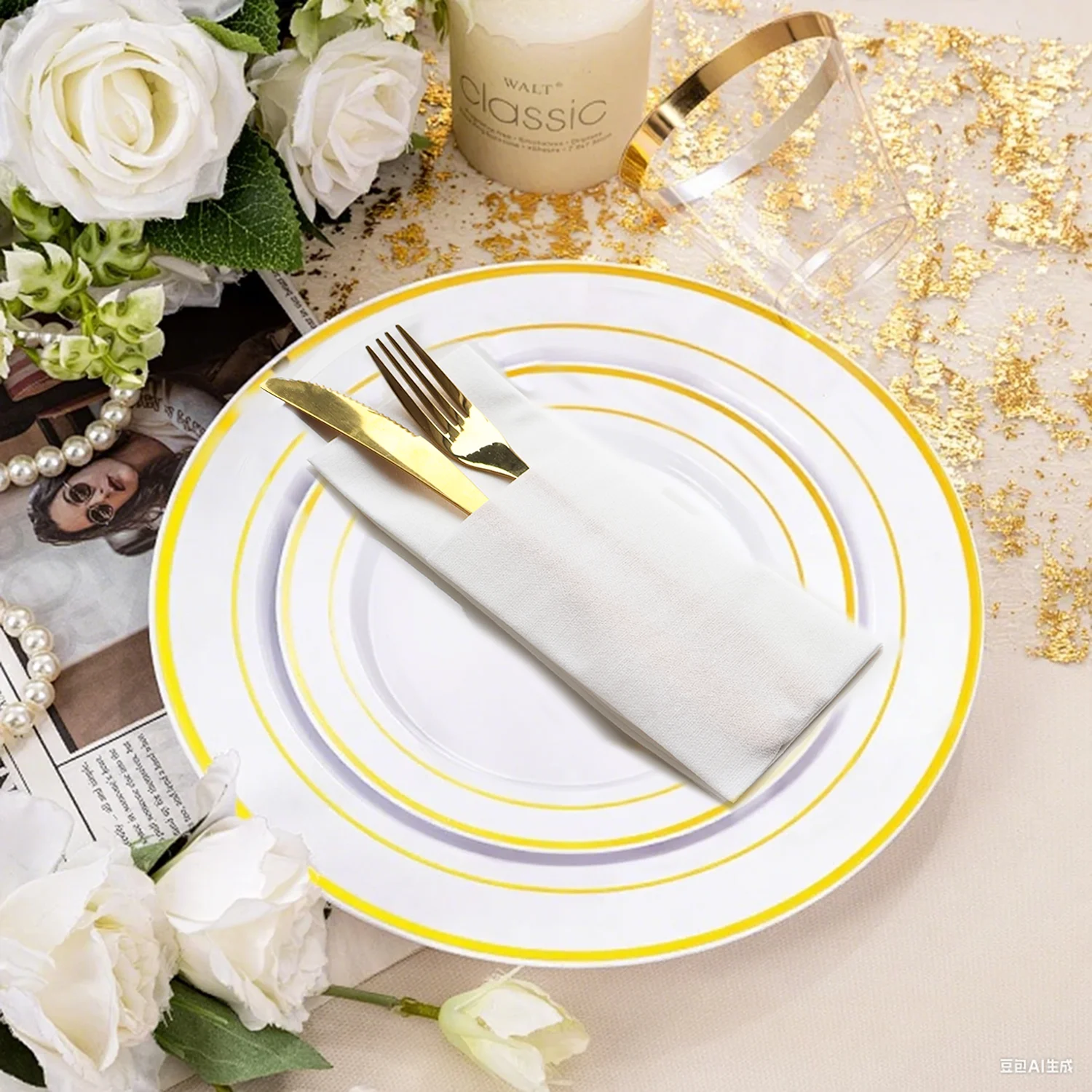 Servilletas de bolsillo desechables blancas para cubiertos, 13x15,75  pulgadas, 50 unidades. Prefoliado ecológico para cubiertos, bodas, fiestas  y eventos - AliExpress, image size:1500x1500