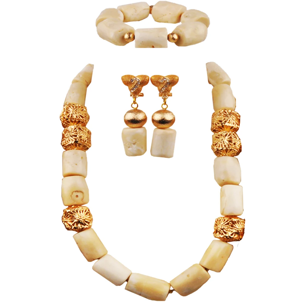 

White Coral Beads African Jewelry Set