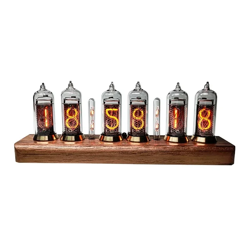 In14 Glow Tube Clocks Digital RGB DIY Table Clock 6 Bit Walnut Wood Vacuum-Tube Vintage Aesthetic Decoration WHITE  