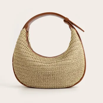 Borse a tracolla in paglia con manico superiore per donna, borse e borsette in paglia estiva Borsa da spiaggia con pochette a tracolla