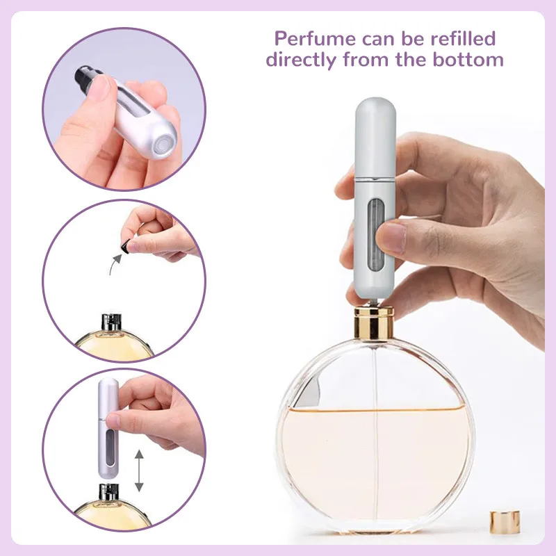 Oauee 5/8ml Refillable Mini Perfume Bottle Portable Aluminum Atomizer Refill Perfume Spray Bottle Cosmetic Container For Travel