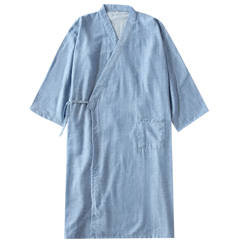 Men Cotton Linen Kimono Pajamas Robe Nightgown Japanese Bathrobe One Piece Tracksuit