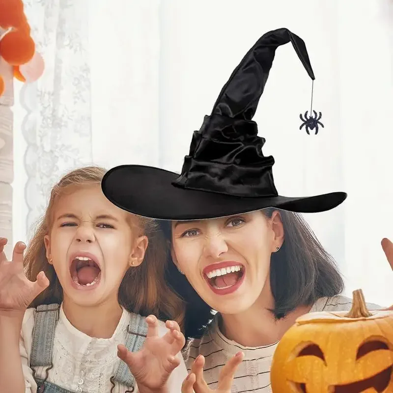 Halloween Folds Witch Wizard Black Hat Party Cosplay Costume Headgear Devil Cap Props Decoration Supplies for Adult Women Men