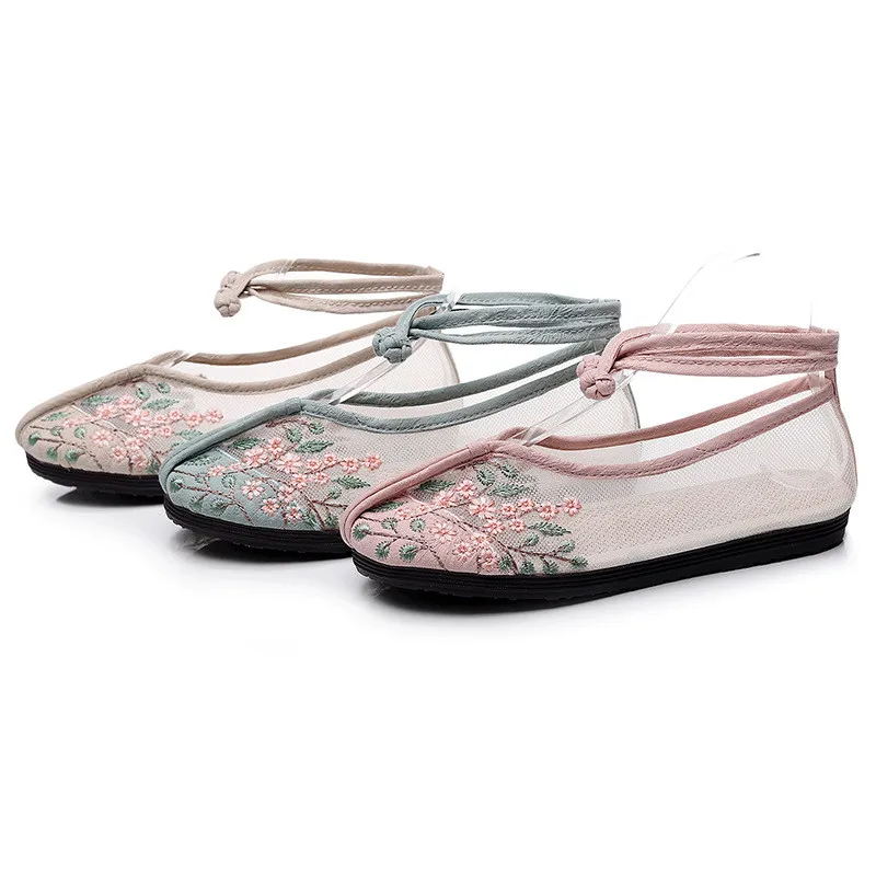 

Embroidery Shoes Summer Cloth Shoes Shallow Round Toe Low Heels Women Footwear PVC Sole Ethnic Hemp Flats Buckle Strap MB013