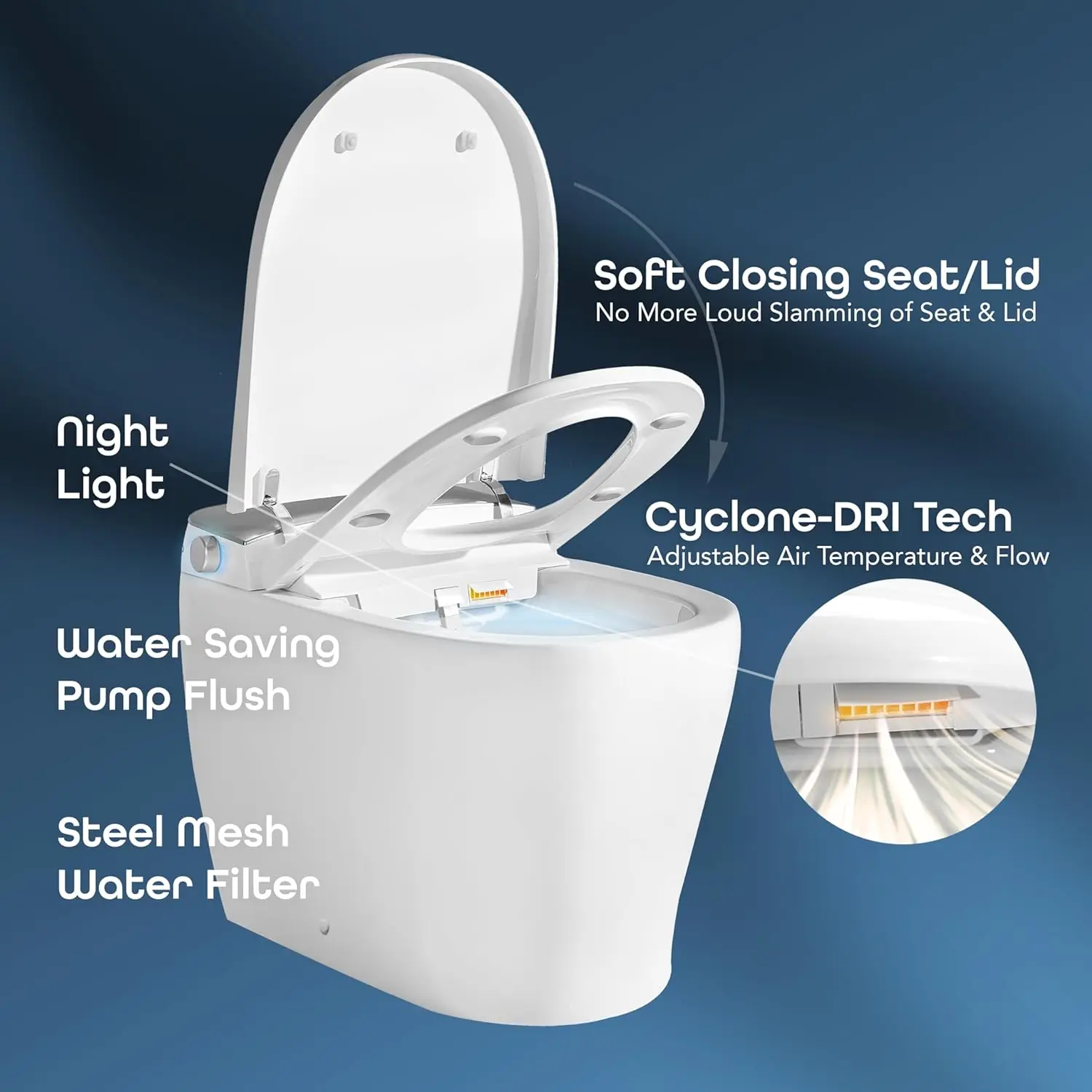 BidetMate 5000 Intelligent Elongated Bidet Toilet – Instant Heated Water, Dryer, & Seat – Quick Drying Cyclone-Dri Tech, Auto 3