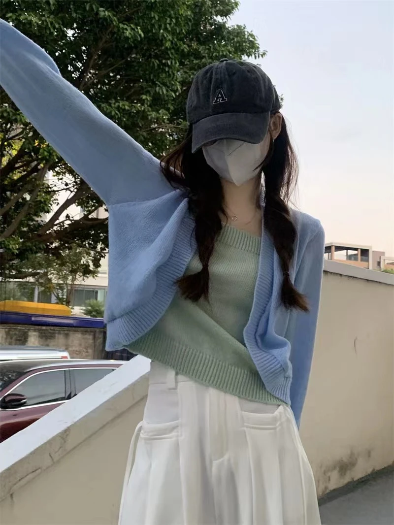 

Real Photos Women Knitted Full sleeve Contrast Colors Sweaters Loose Top Fake Two Pieces High Stretch Streetwear Autumn