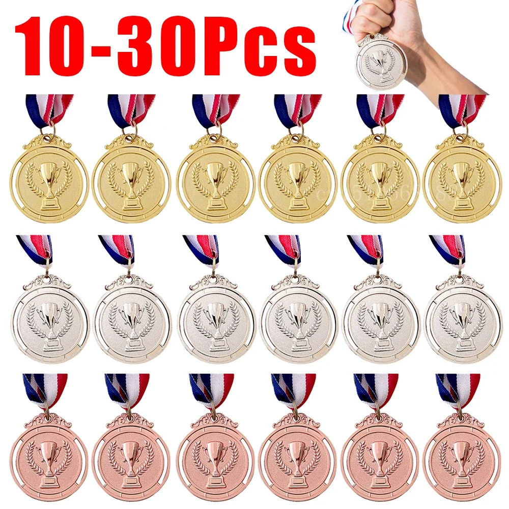 Award Medals 10-30x Gold Silver Bronze With Neck Ribbon For Sport Competition Kids