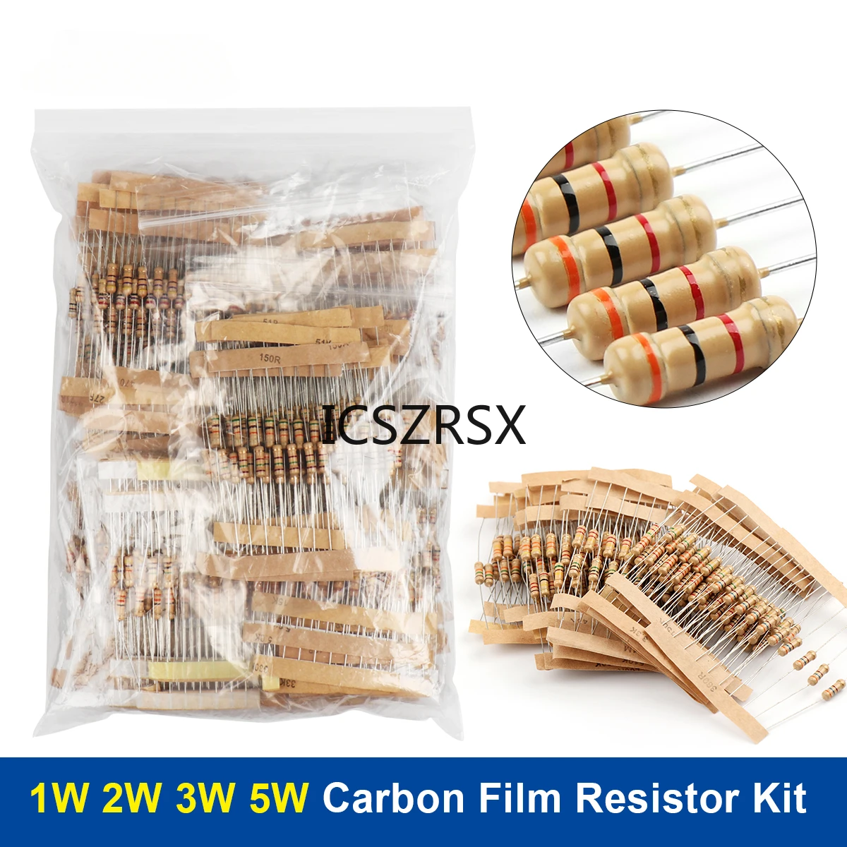 1W 2W 3W 5W Carbon Film Resistor Rang Assortment Kit Set Resistors Kit ohm Color Ring Resistance 0.1~750R 1K~820K