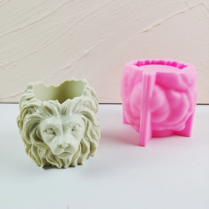 MXME Geometric Lion-Head Gypsum Silicone Molds for Making Succulent Plant Flower Pot