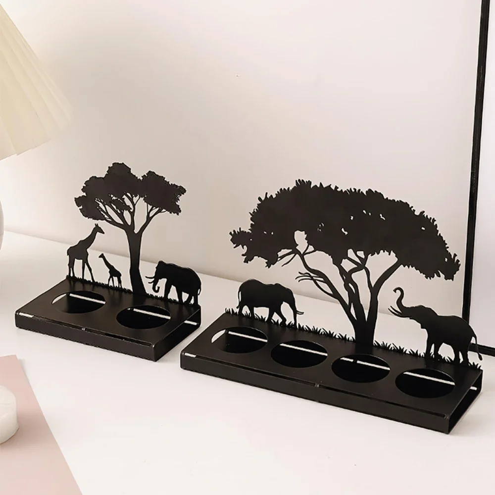 Candle Holders 3D Animals Candle Container Silhouette Metal Iron Candlestick Holder Deer Elephant Giraffe Home Desktop Decor DIY Props Gift Kit