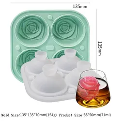 Elegant 3D Rose Ice Mold Set - Silicone Tray for Creating Large Flower-Shaped Ice Cubes (Green)