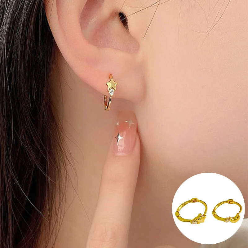 

100% 925 Sterling Silver Zircon Moon Earrings for Women Girl Fashion Star Asymmetric Design Jewelry Party Gift Dropshipping