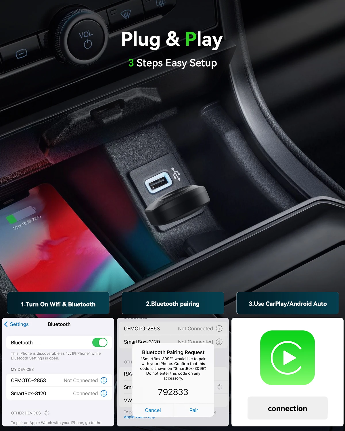 Wireless CarPlay Adapter for iPhone and Android