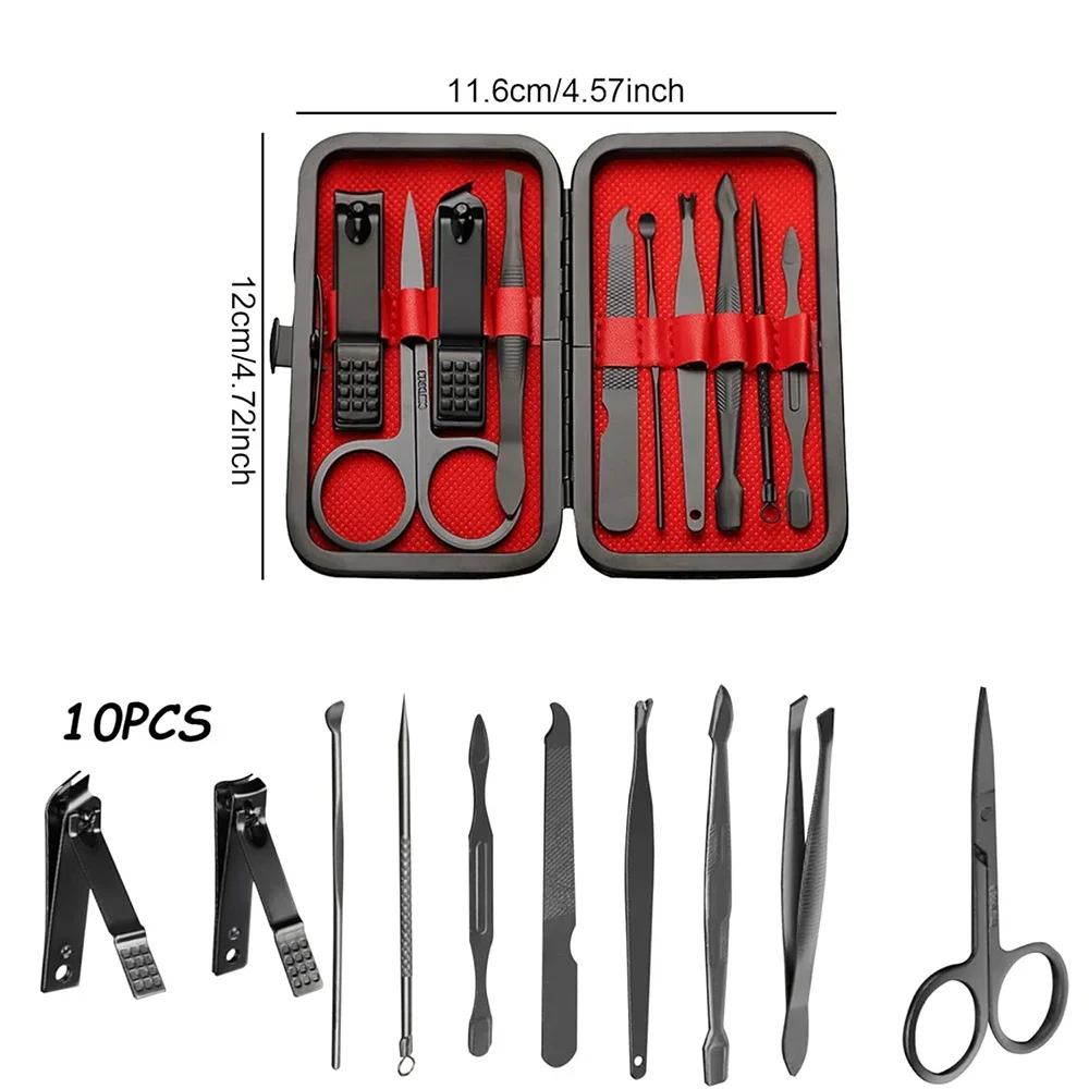 10Pcs PU Manicure Tools Set Stainless Steel Nail Clipper Kit Case Pocket Portable Organizer Pedicure Trimmer Text Letter Pattern