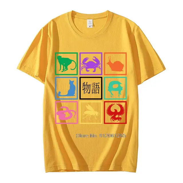 Camiseta Gráfica Exuberante da Série Manga Monogatari: Uma Declaração de Estilo Audaz 5 Camiseta Gráfica Vibrante da Série Manga Monogatari
