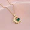 Fashion Simple Love Moon Emerald Pendant Necklaces for Women Girls Stainless Steel Trendy Romantic Jewelry Accessories Gifts 2