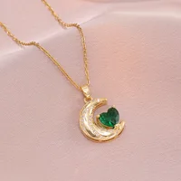 Fashion Simple Love Moon Emerald Pendant Necklaces for Women Girls Stainless Steel Trendy Romantic Jewelry Accessories Gifts 2
