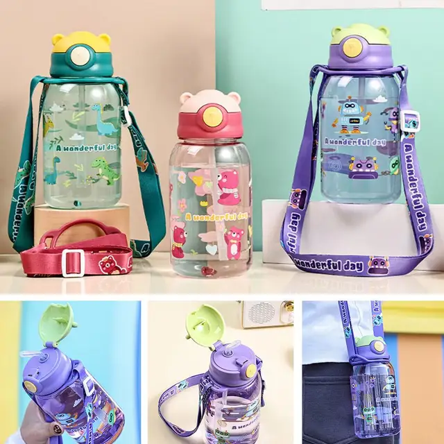 Cute Kids Water Bottle With Straw Portable Leakproof Outdoor Children's Cups 650ml High-capacity Kids School Water Bottle 5