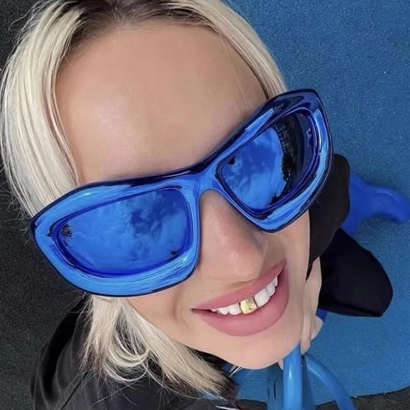 Neue Mode Blau Spiegel Y2k Sonnenbrille Für Frauen Vintage Übergroßen Cat Eye Sonnenbrille Männer Hip Hop Punk Brillen Weibliche Shades