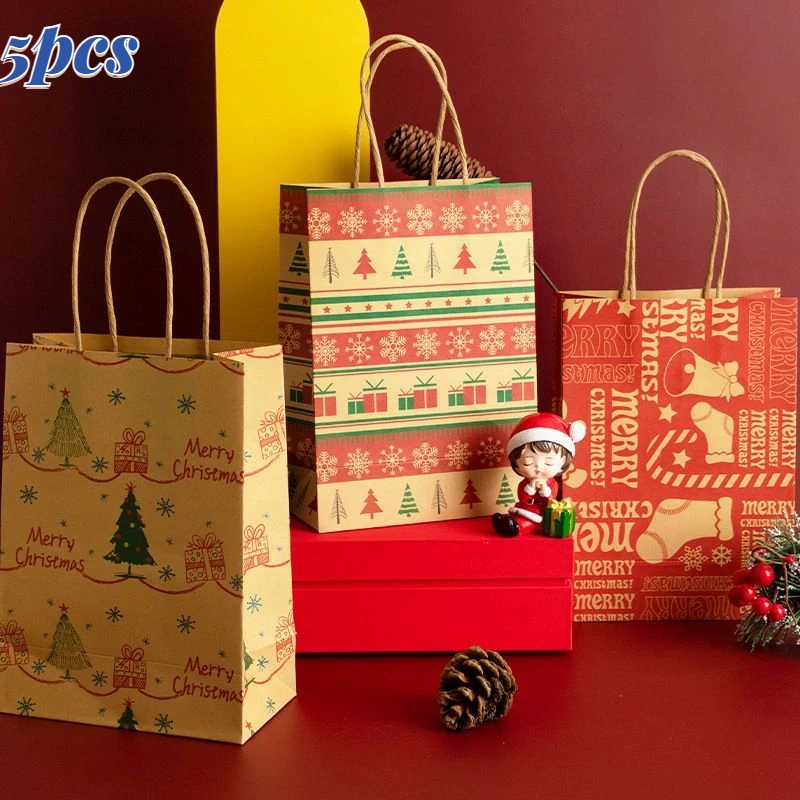 

5PCS Creative Cartoon Christmas Gift Paper Bag Ins Style Exquisite Pattern Gift Bag Birthday Gift Packaging Bag Ornaments