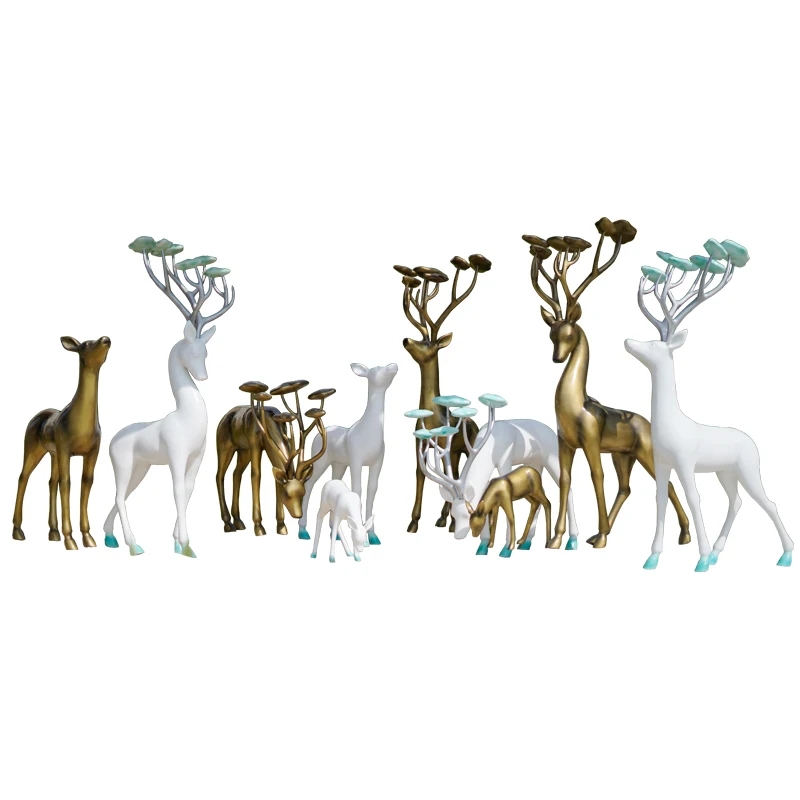 

Imitation copper fiberglass white deer sculpture, abstract garden landscape, outdoor large sika deer ornaments