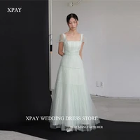 XPAY Simple A Line Tulle Korea Wedding Dresses Photo shoot Puff Short Sleeves Square Neck Tiered Bridal Gowns Party Bride Dress 1