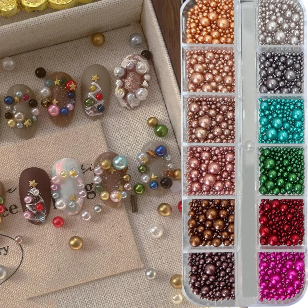 6/12 Grids 3D Weihnachten Gemischte Größen Perlen Nagel ACharms Weihnachten Bunte Perle Kaviare Perle Nail art Dekorationen DIY Maniküre Schmuck – Detail 2