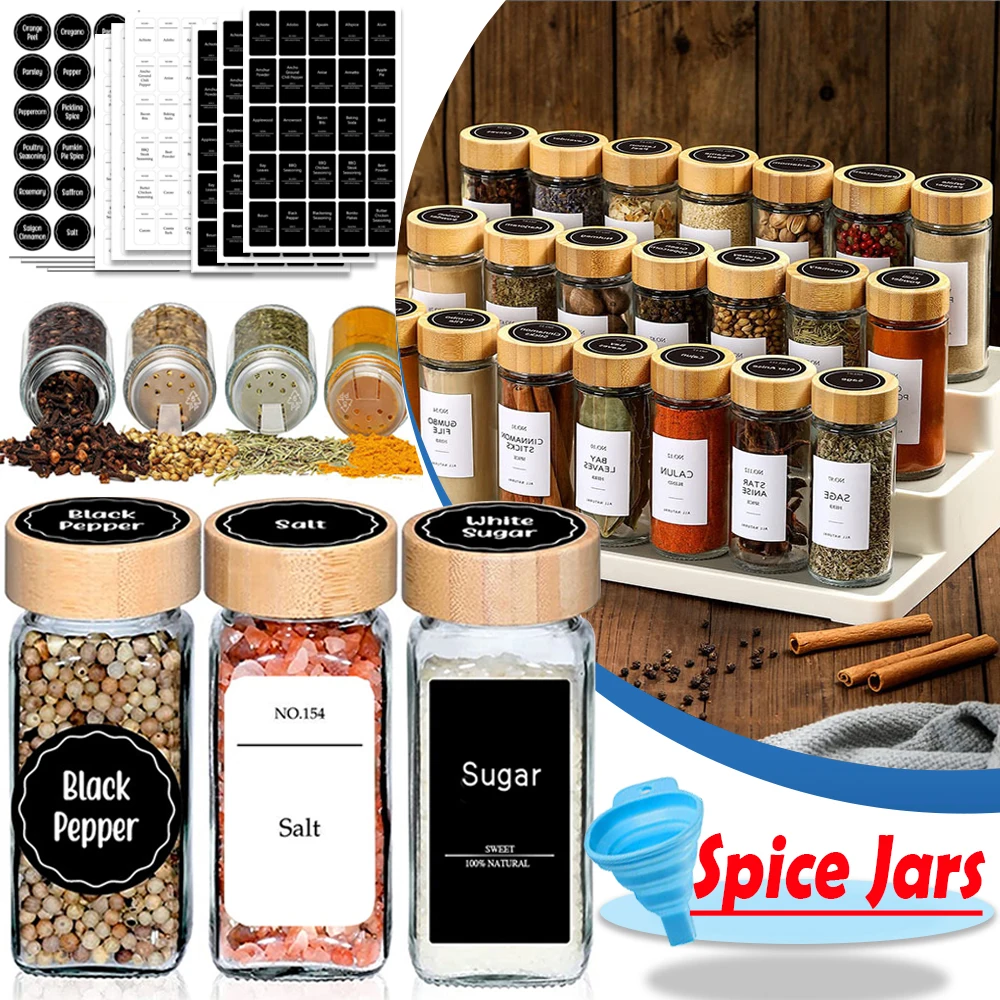 Lot de 12 Pots à Epices En Verre Bocaux à Epices Carrés 120 ML Avec 72  Etiquettes