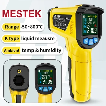 MESTEK Termometro digitale a infrarossi Schermo LCD a colori Termometro digitale Misuratore di temperatura Retroilluminazione Allarme Termometro a maniglia