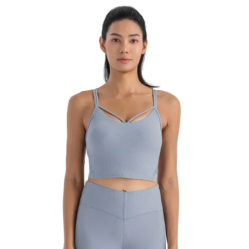 

Lemon Align Women Strappy Tank Yoga Sports Ribbed Vest With Chest Pad Sexy Thin Belt High Elastic Tight Running Sports Sling Bra