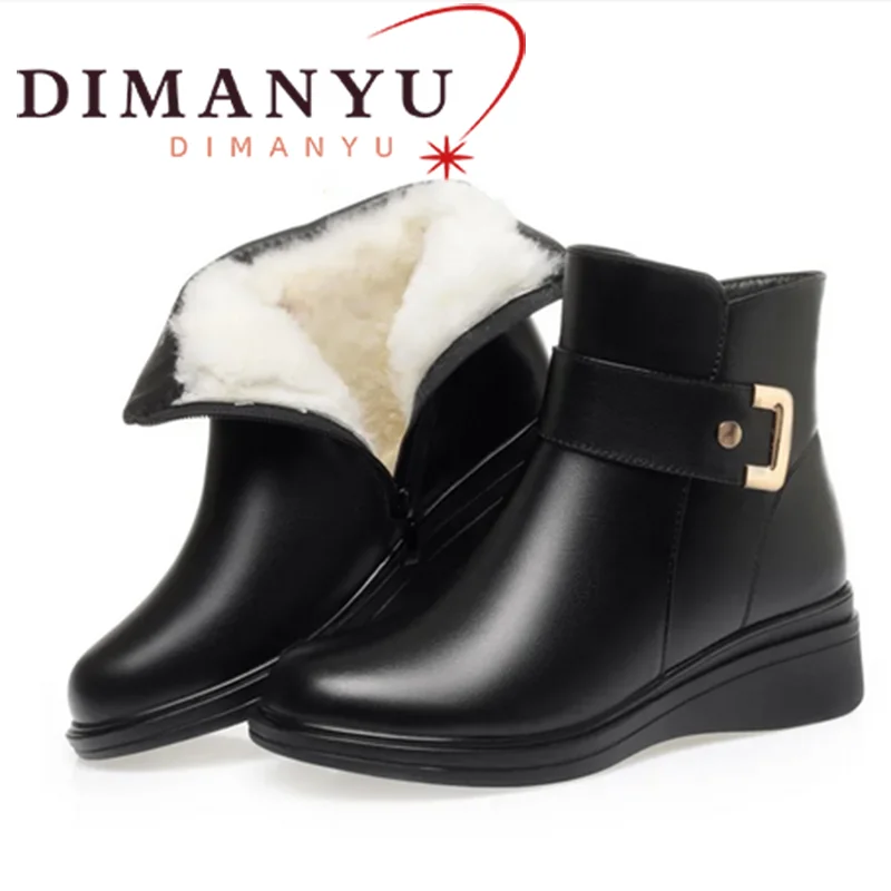 

Winter Boots Female Genuine Leather 2024 New Natural Wool Women's Ankle Boots Thick Soled Anti Slip Ladies Snow Boots