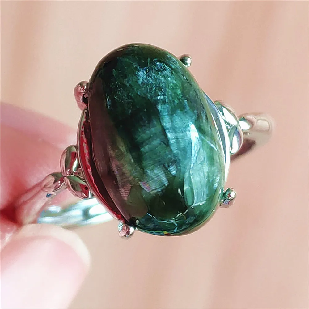 silver rings Natural Green Seraphinite Adjustable Size Ring Women Men Seraphinite Ring Clinochlore Oval Gemstone 925 Sterling Silver AAAAAA gucci ring