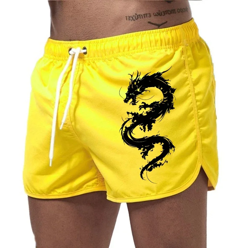 Mens Chinese Dragon Printed Beach Shorts
