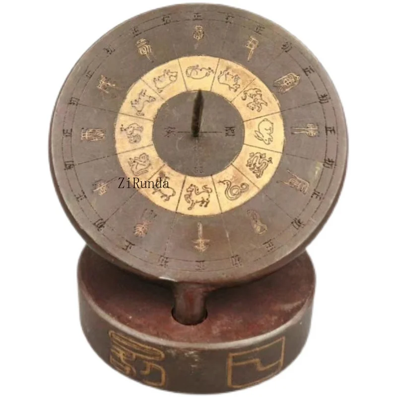 *Pure copper sundial compass model ornament, zodiac antique collection, copper ancient timer