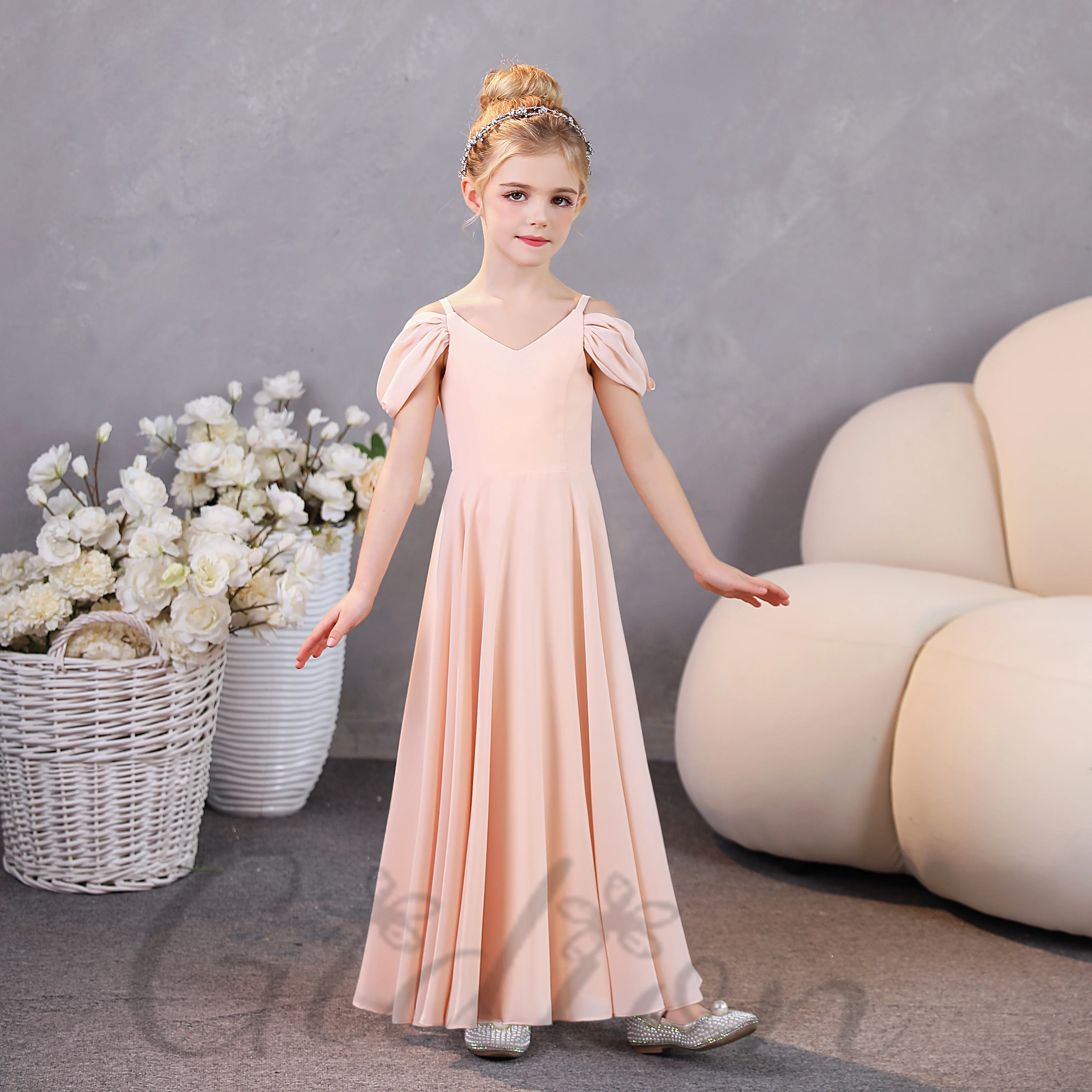 

Spaghetti Straps Junior Bridesmaid Dress For Kids Wedding Ceremony Pageant Ball Evening-Gown Show Gift Birthday Party Any Event