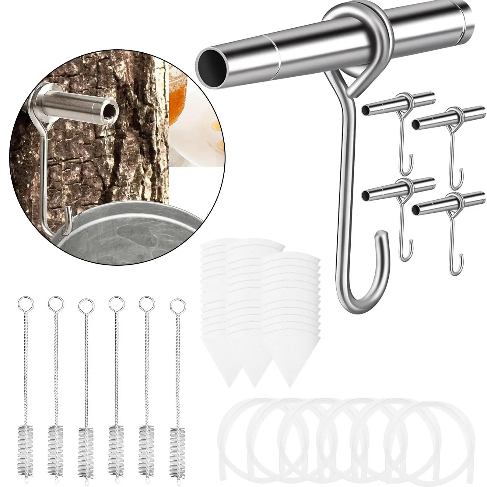 6Pcs Maple Tree Syrup Tapping Kit Simple Installation Food Grade Material Lightweight for Personal Use Brush and Filter Papers