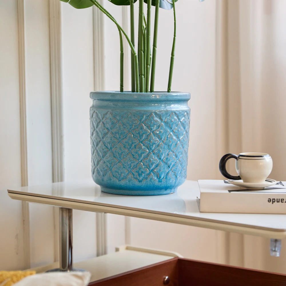 3-teiliges Set Blaue Atmungsaktive Keramik-Blumentöpfe Ø38,1/30,5/22,9cm Orchideen-Pflanzgefäß für Innen- und Außenbereich Heim- und Gartendekoration – Detail 9