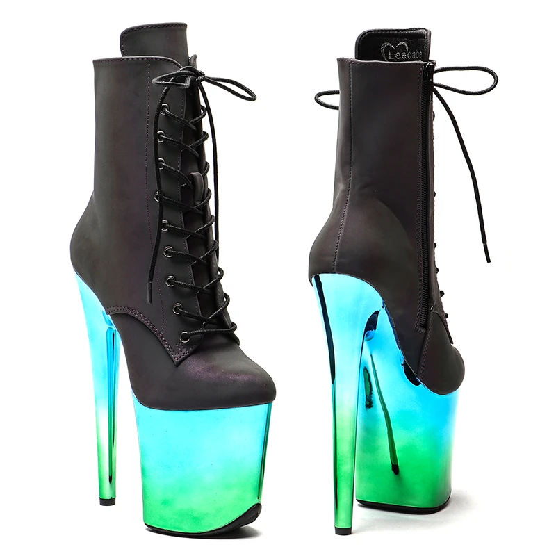Leecabe 20CM/8inches  Reflective material PU upper  High Heel platform Boots  Pole Dance boots